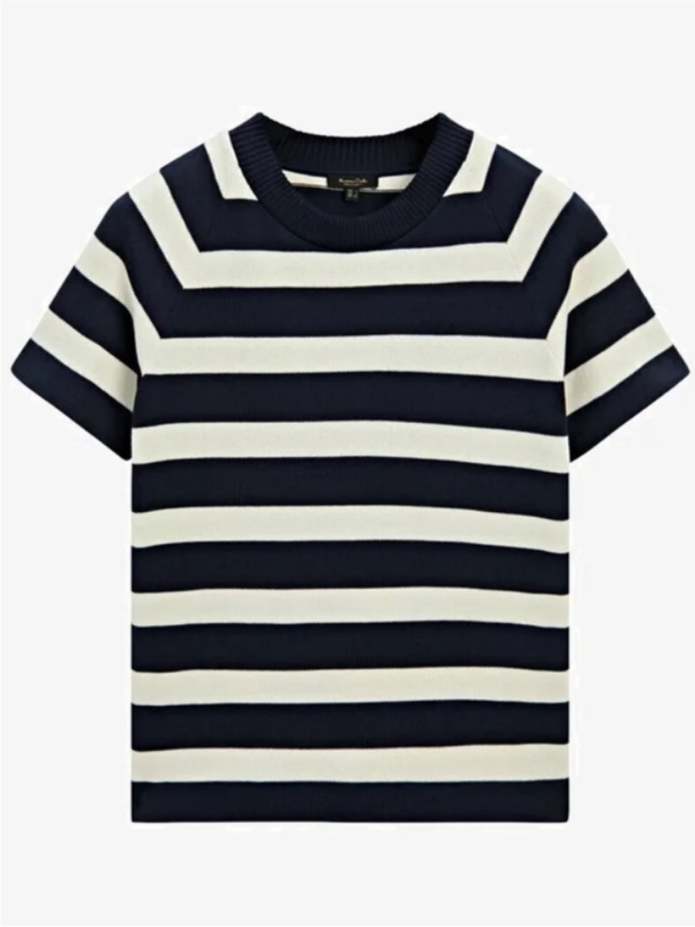 Massimo Dutti Navy Ecru Wide Stripe Cotton Knit Short Sleeve Top Size S
